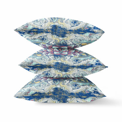 Blue Aqua Flower Bloom Suede Pillow