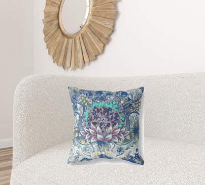 Blue Aqua Flower Bloom Suede Pillow