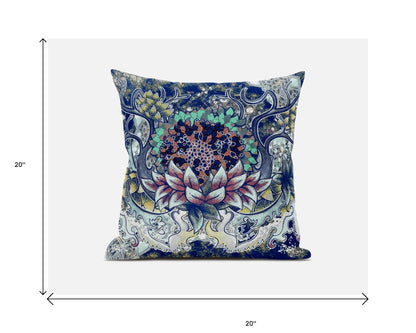 Blue Aqua Flower Bloom Suede Pillow