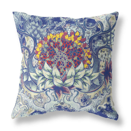 Blue Gray Flower Bloom Suede Pillow