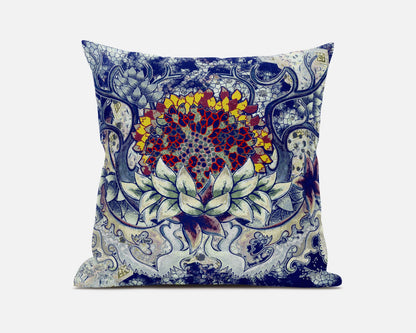 Blue Gray Flower Bloom Suede Pillow