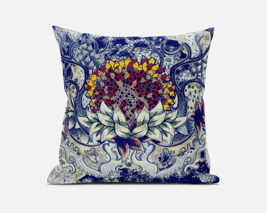 Blue Gray Flower Bloom Suede Pillow