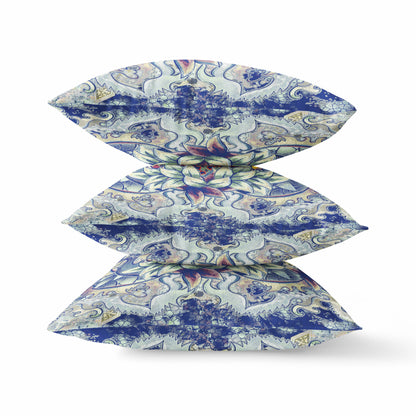 Blue Gray Flower Bloom Suede Pillow