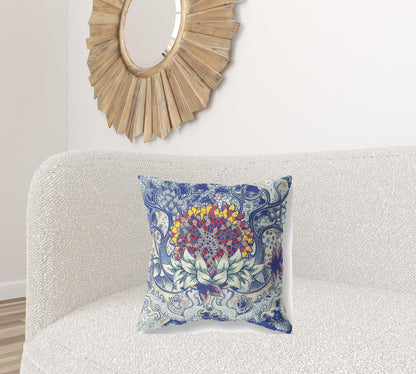 Blue Gray Flower Bloom Suede Pillow
