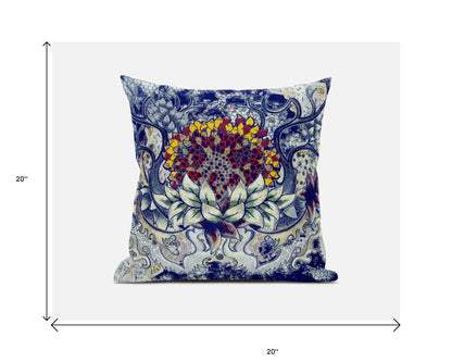 Blue Gray Flower Bloom Suede Pillow
