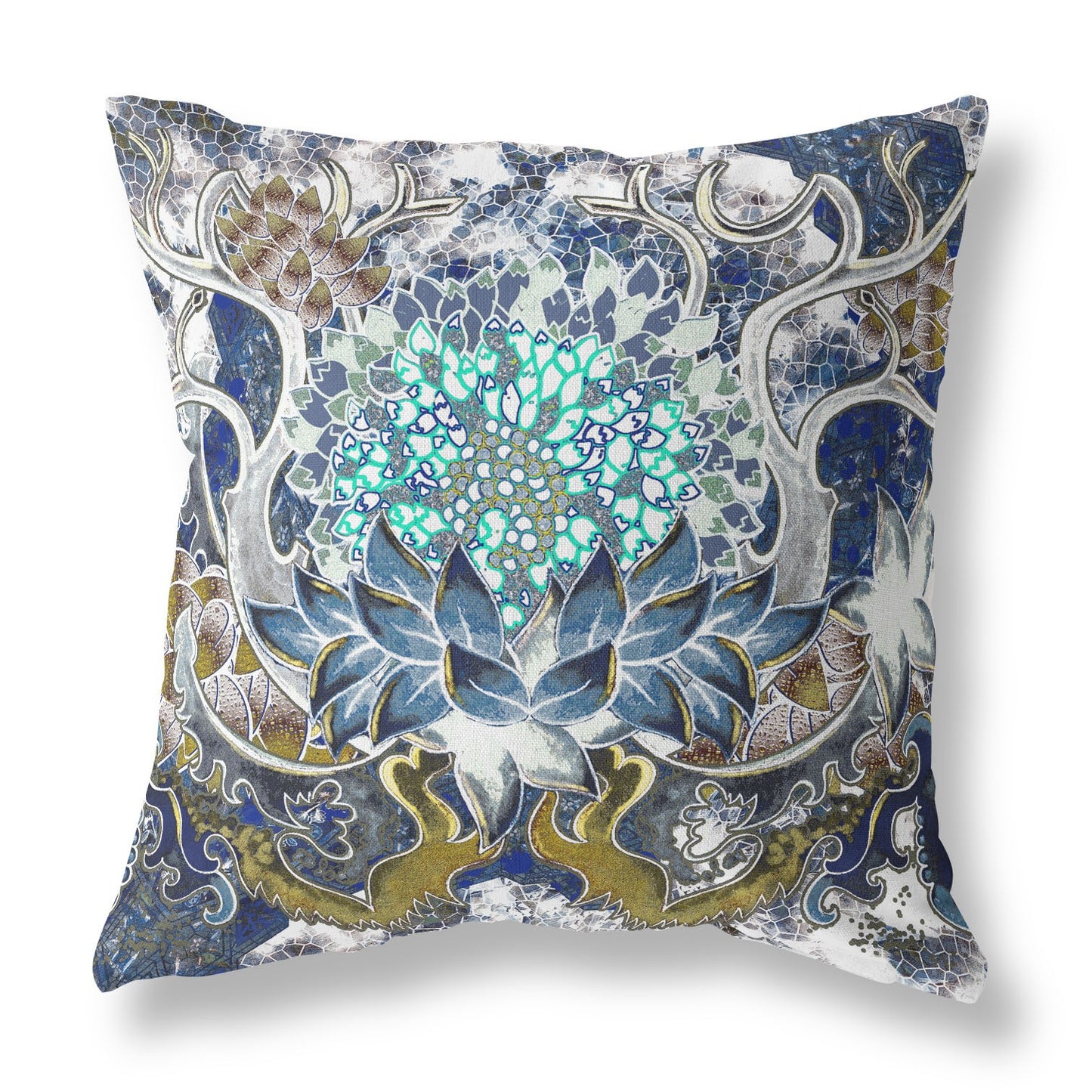 Blue White Flower Bloom Suede Pillow