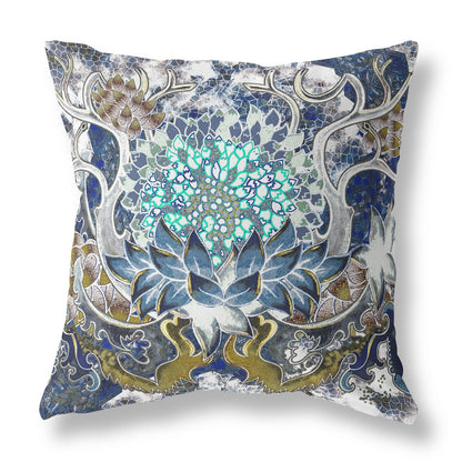 Blue White Flower Bloom Suede Pillow