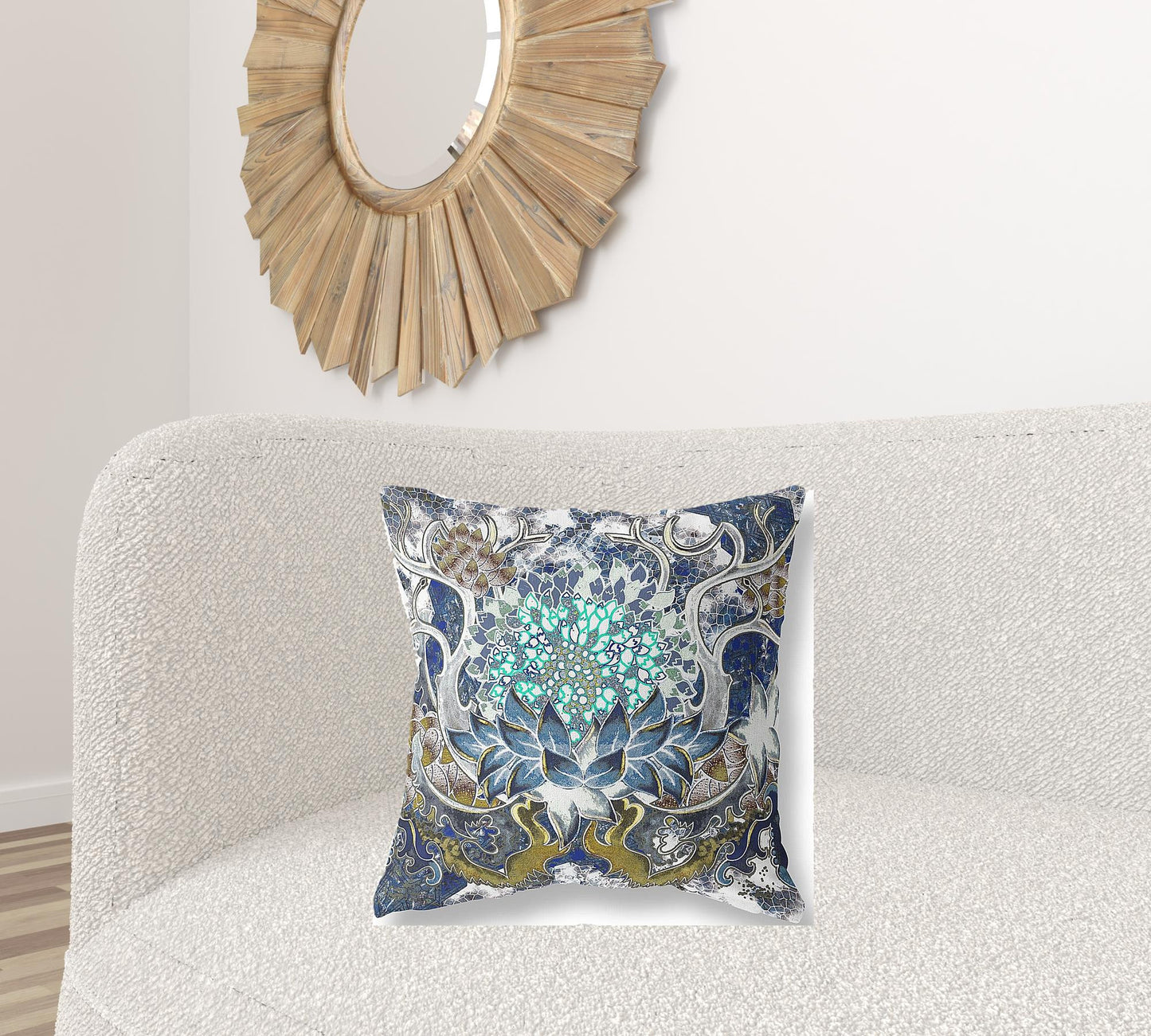 Blue White Flower Bloom Suede Pillow