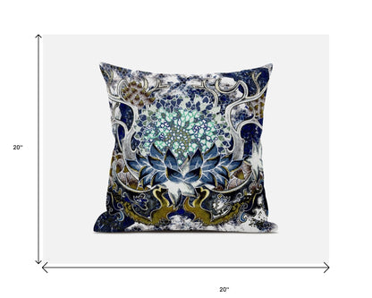 Blue White Flower Bloom Suede Pillow