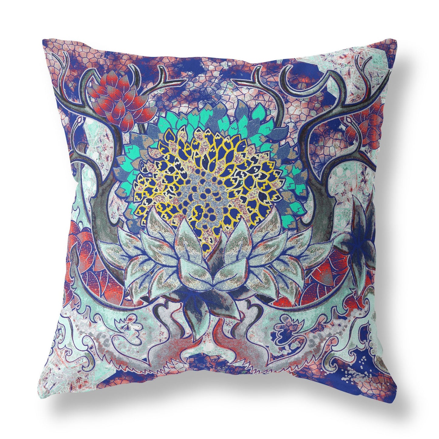 Blue Cyan Flower Bloom Suede Pillow