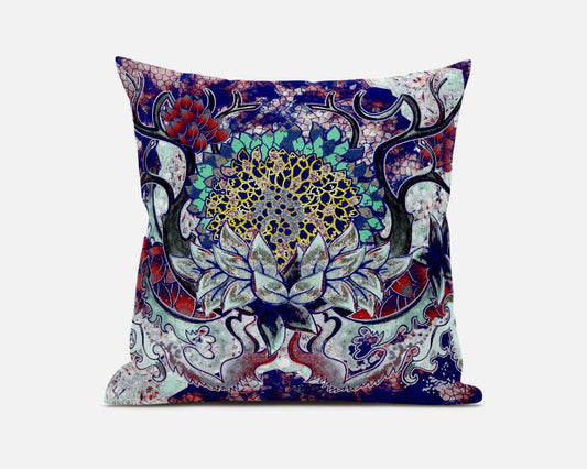 Blue Cyan Flower Bloom Suede Pillow