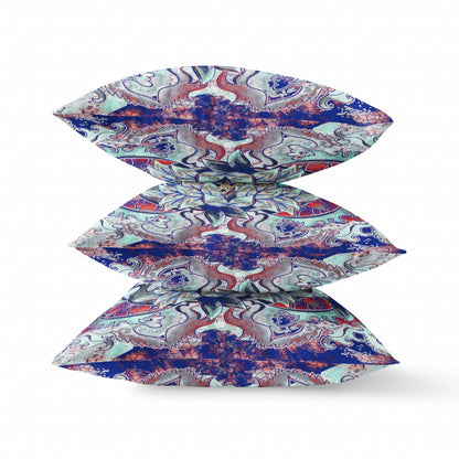 Blue Cyan Flower Bloom Suede Pillow