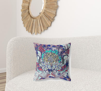 Blue Cyan Flower Bloom Suede Pillow