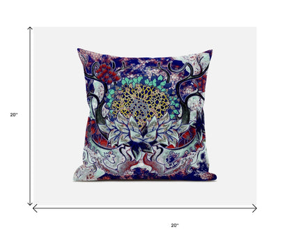 Blue Cyan Flower Bloom Suede Pillow