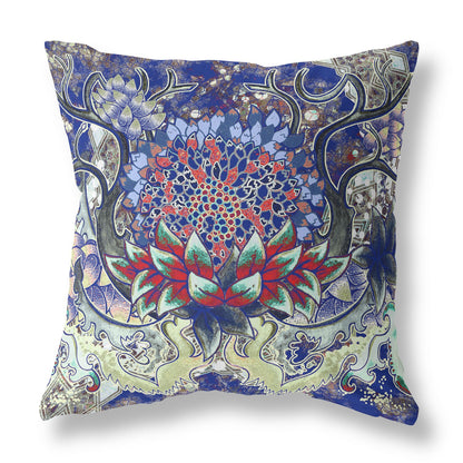 Blue Red Flower Bloom Suede Pillow
