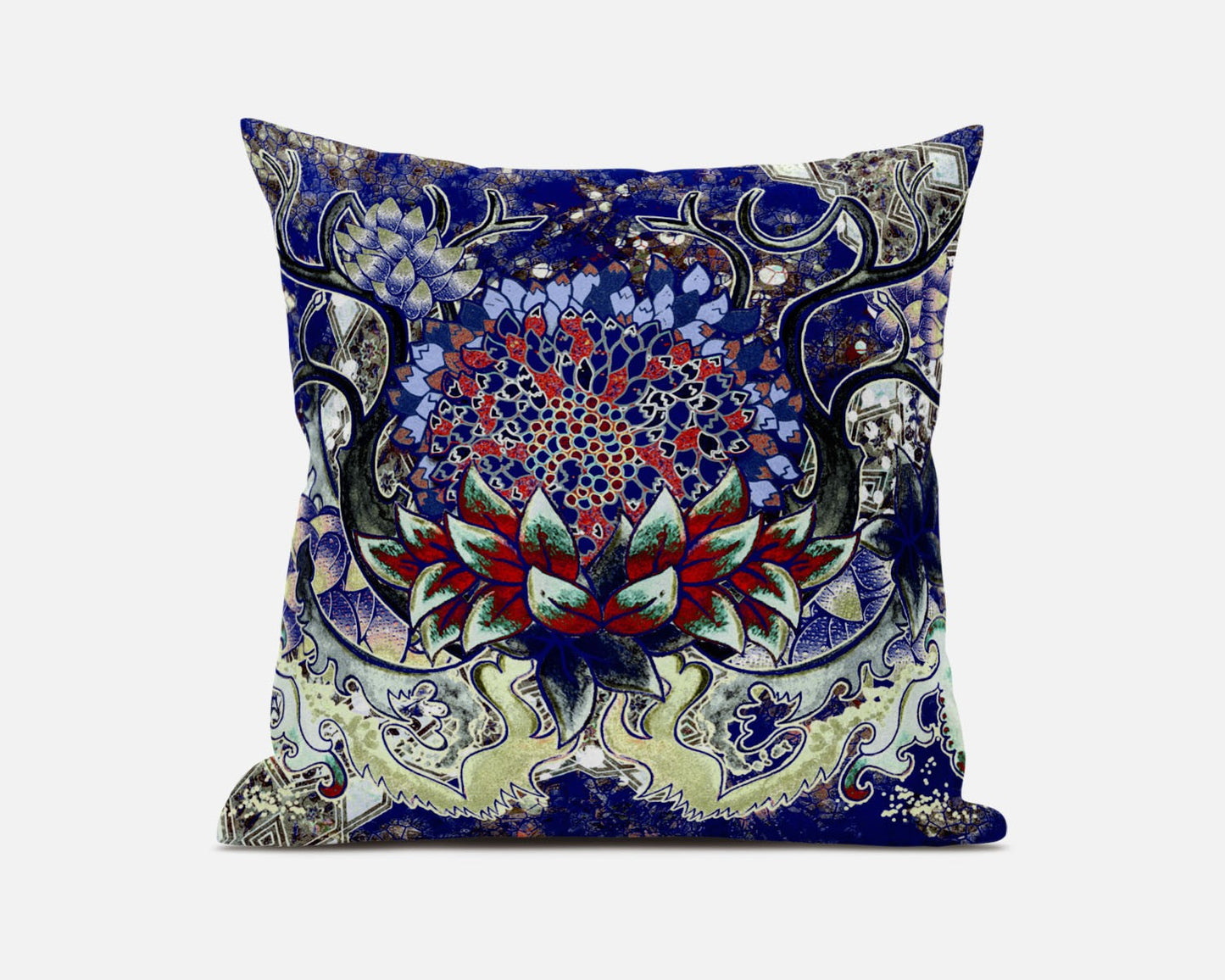 Blue Red Flower Bloom Suede Pillow