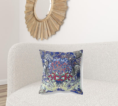 Blue Red Flower Bloom Suede Pillow