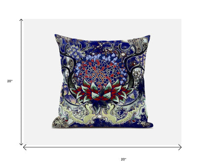 Blue Red Flower Bloom Suede Pillow