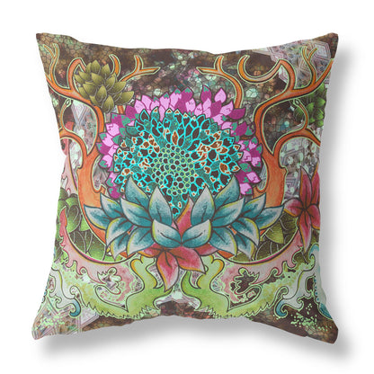 Green Orange Flower Bloom Suede Pillow