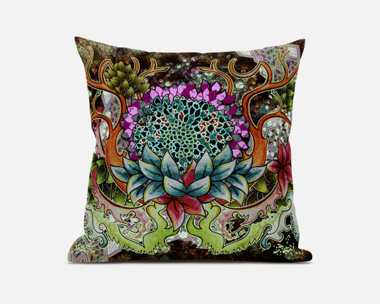 Green Orange Flower Bloom Suede Pillow
