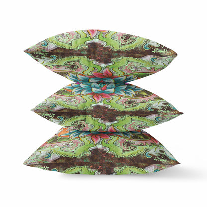 Green Orange Flower Bloom Suede Pillow
