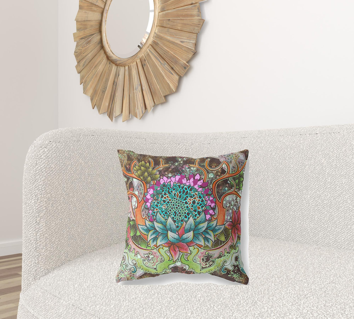 Green Orange Flower Bloom Suede Pillow