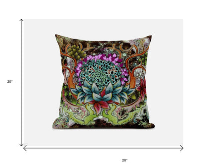 Green Orange Flower Bloom Suede Pillow