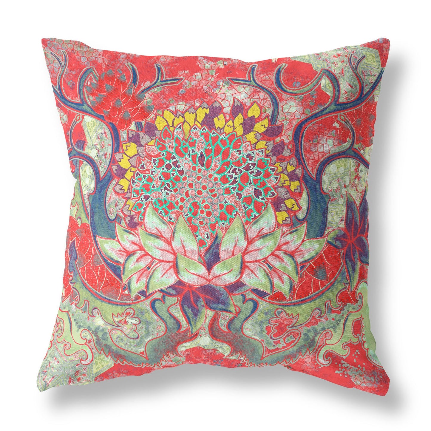 Red Green Flower Bloom Suede Pillow