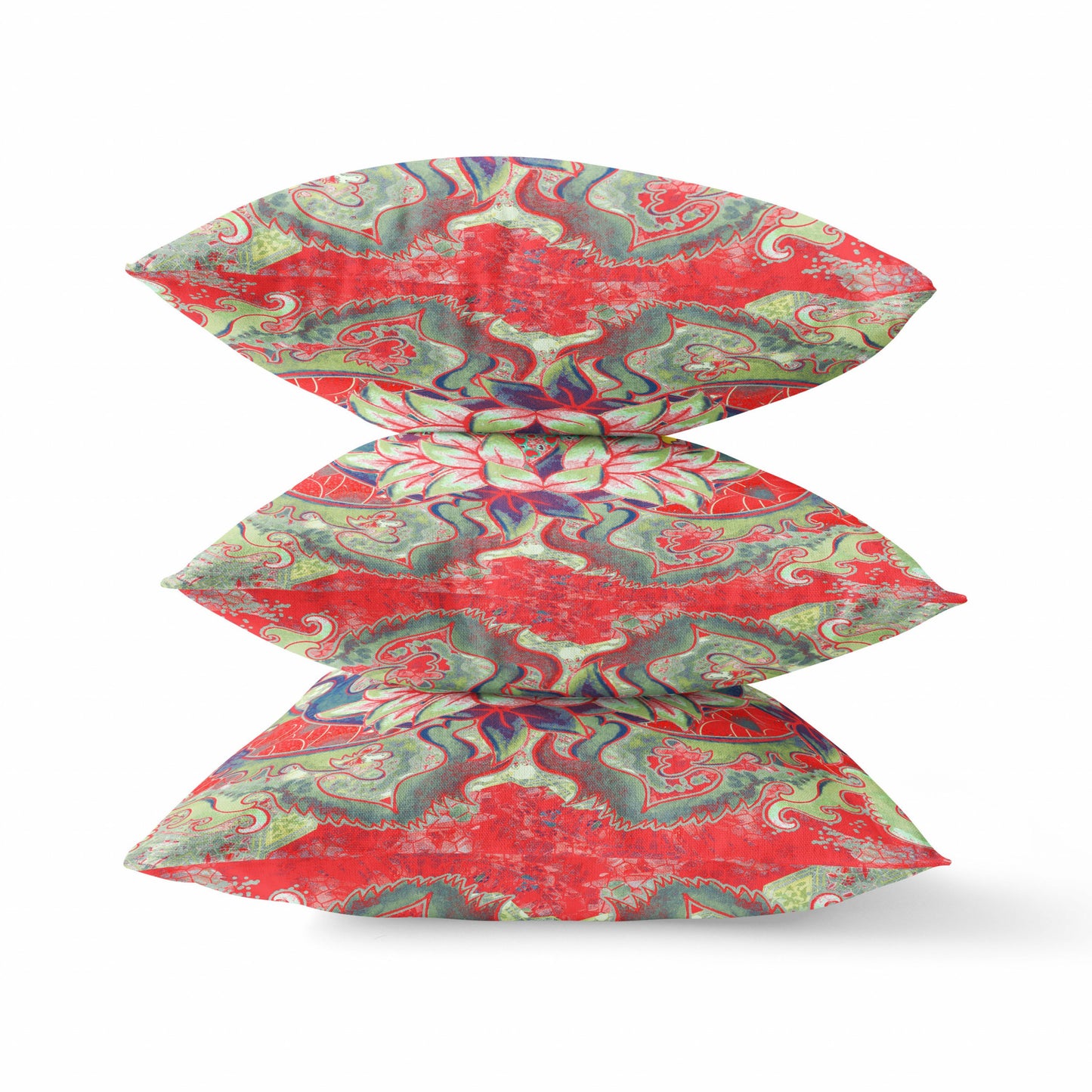 Red Green Flower Bloom Suede Pillow