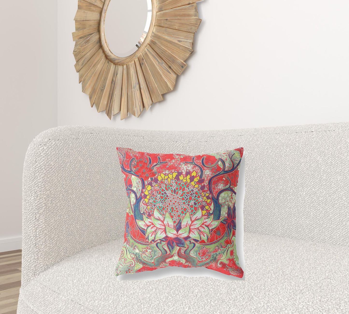 Red Green Flower Bloom Suede Pillow