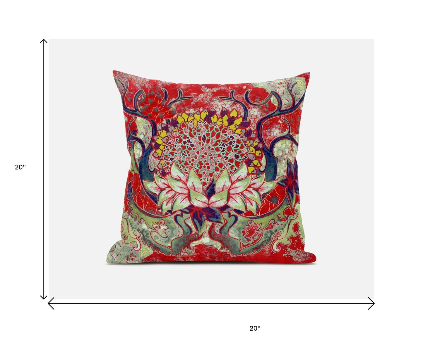 Red Green Flower Bloom Suede Pillow