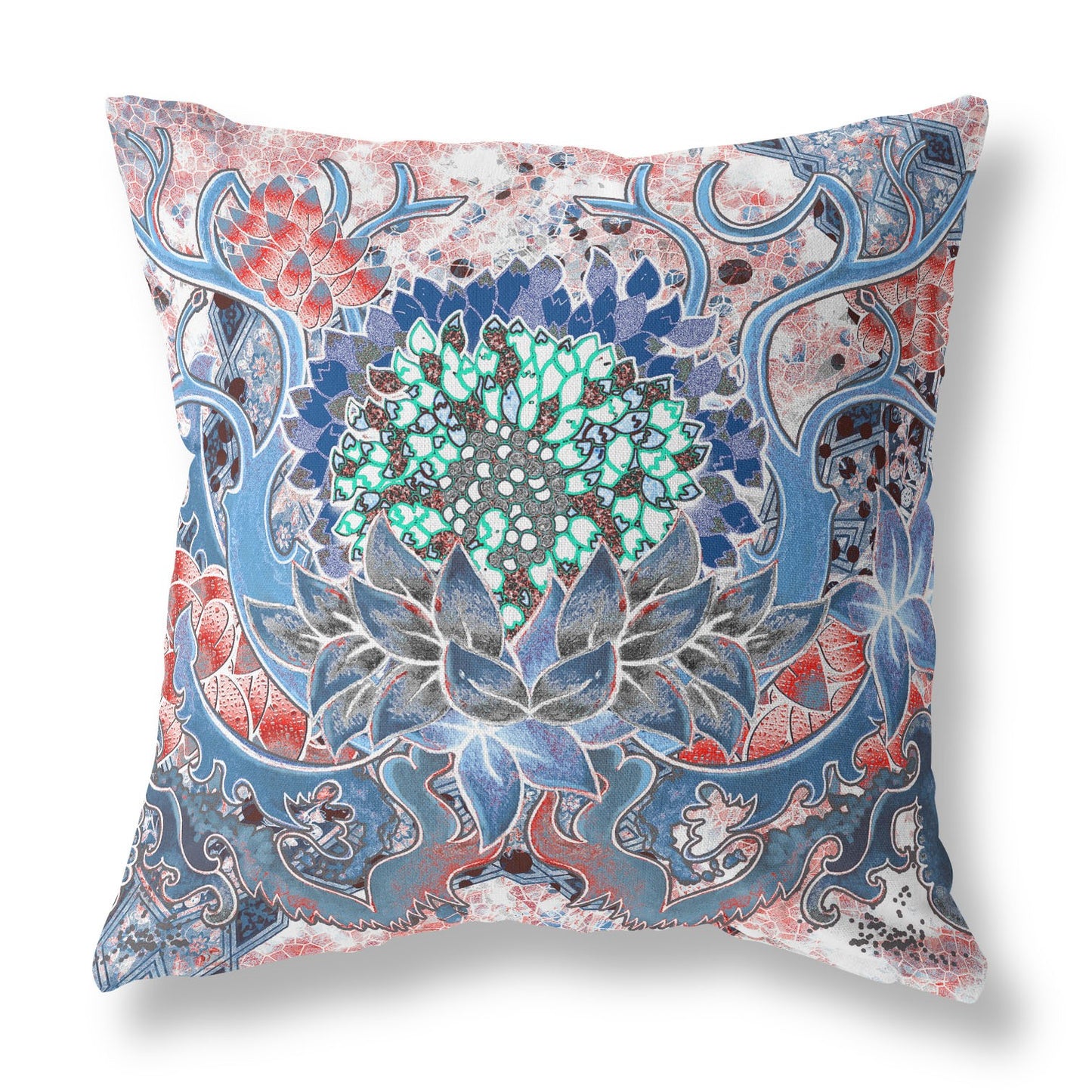 Blue Pink Flower Bloom Suede Pillow
