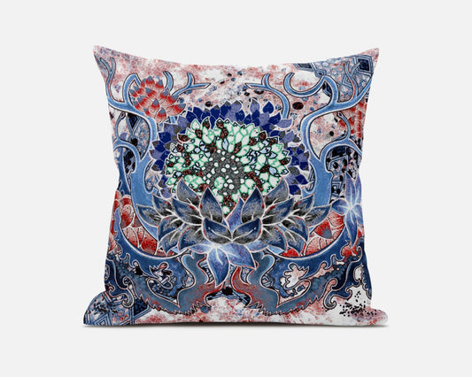 Blue Pink Flower Bloom Suede Pillow