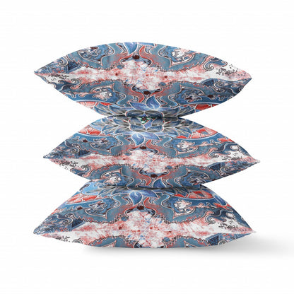 Blue Pink Flower Bloom Suede Pillow