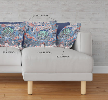 Blue Pink Flower Bloom Suede Pillow