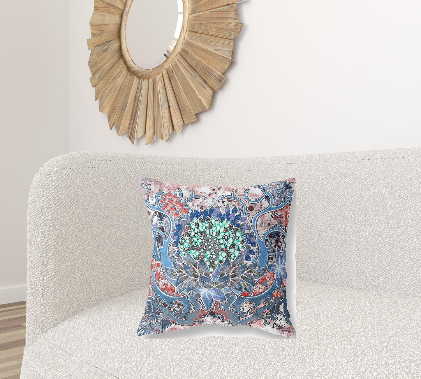 Blue Pink Flower Bloom Suede Pillow