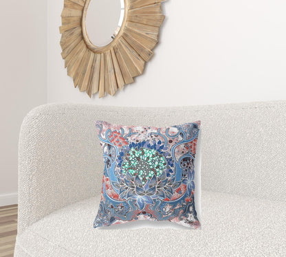 Blue Pink Flower Bloom Suede Pillow