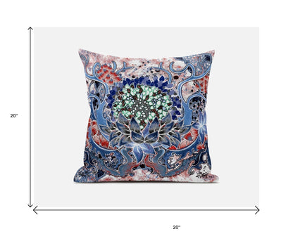 Blue Pink Flower Bloom Suede Pillow