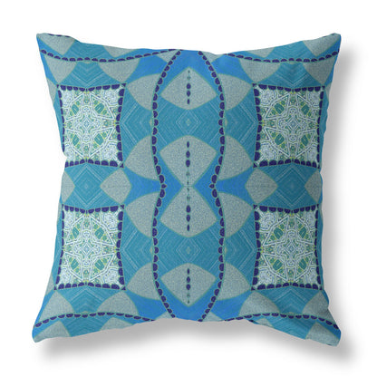 Aqua Sky Blue Cosmic Circle Boho Suede Pillow