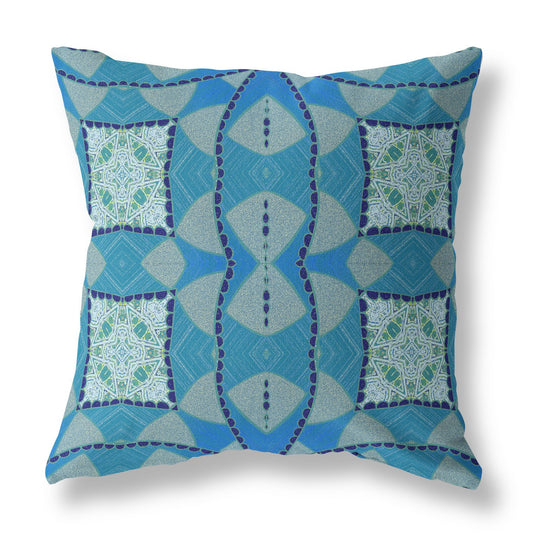 Aqua Sky Blue Cosmic Circle Boho Suede Pillow