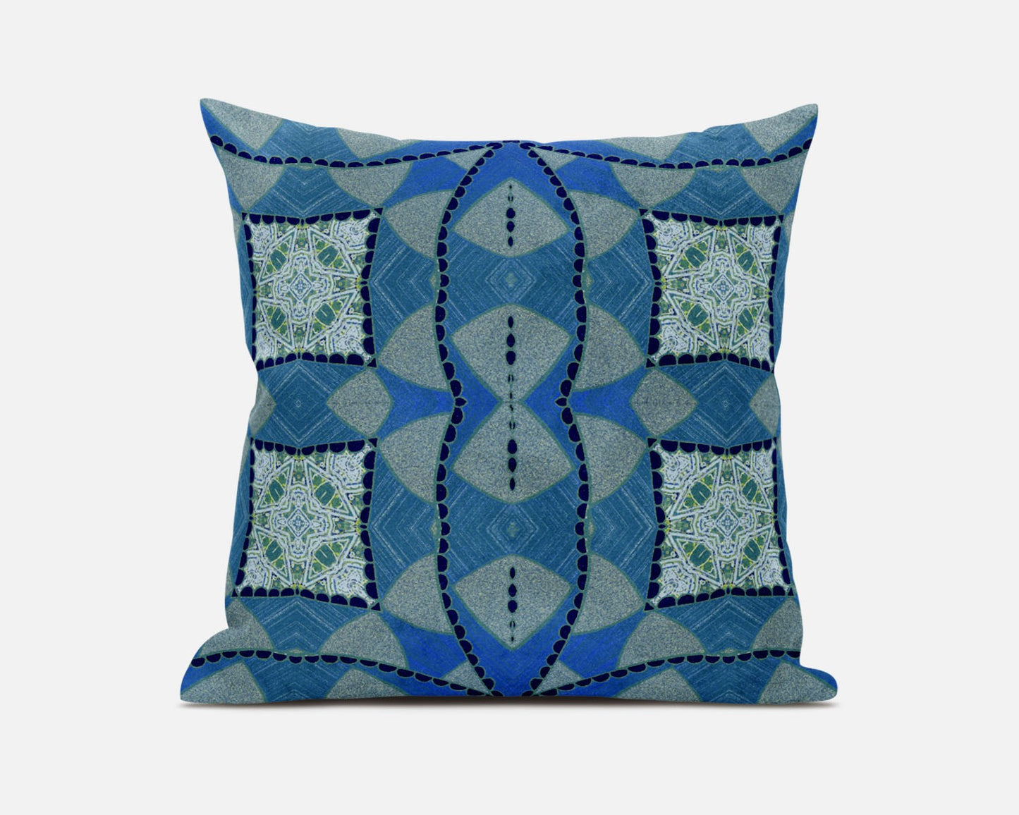 Aqua Sky Blue Cosmic Circle Boho Suede Pillow