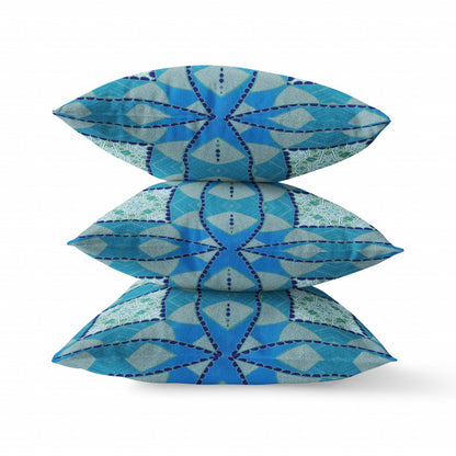 Aqua Sky Blue Cosmic Circle Boho Suede Pillow