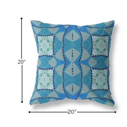 Aqua Sky Blue Cosmic Circle Boho Suede Pillow