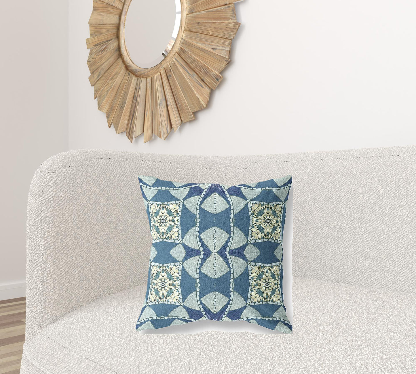 Blue Cream Cosmic Circle Boho Suede Pillow