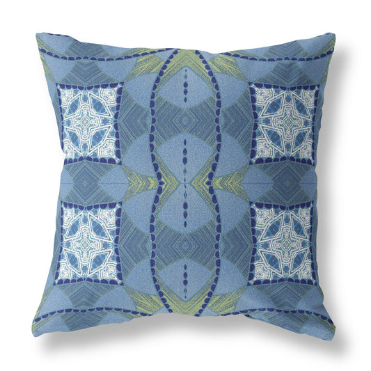 Blue White Cosmic Circle Boho Suede Pillow