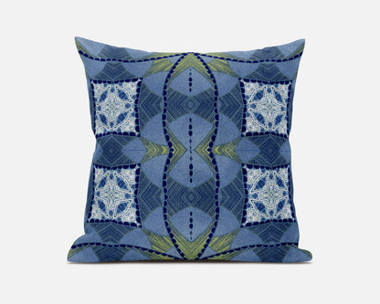 Blue White Cosmic Circle Boho Suede Pillow