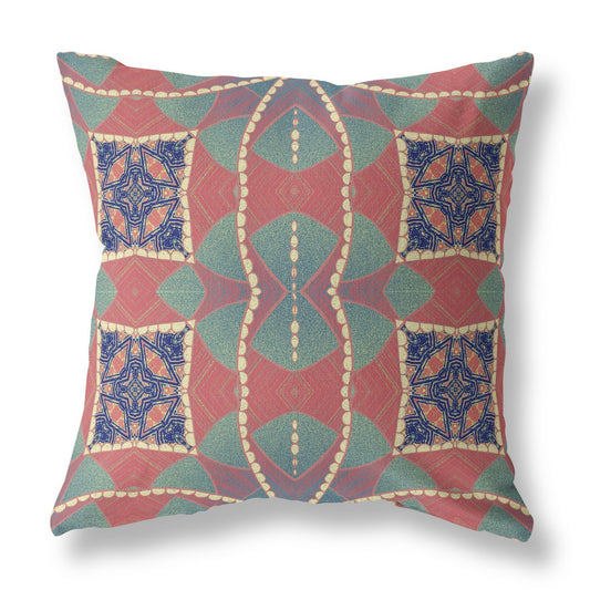 Red Green Cosmic Circle Boho Suede Pillow