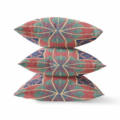 Red Green Cosmic Circle Boho Suede Pillow