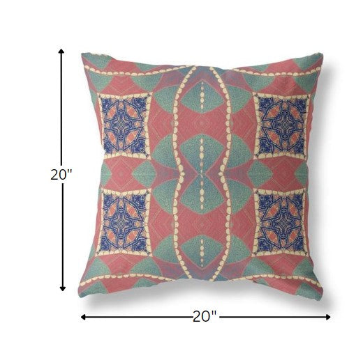 Red Green Cosmic Circle Boho Suede Pillow