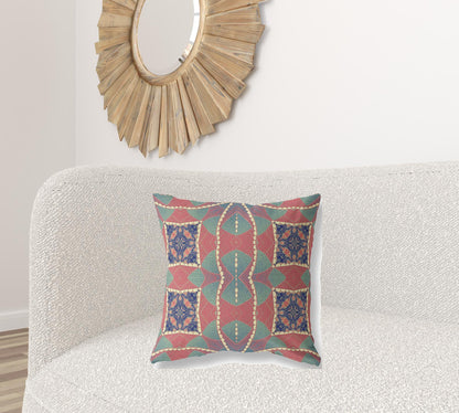Red Green Cosmic Circle Boho Suede Pillow